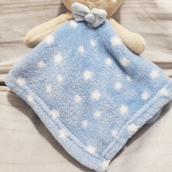 Jainco Tan Blue Teddy Bear Star Print Lovey Mini Security Blanket 13 Inch Square - Picture 3 of 9